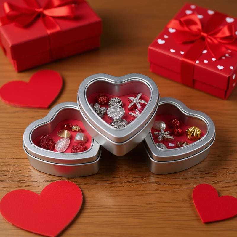 Goodma 14-Pack 2oz Empty Heart Shaped Silver Metal Tins with Clear Window for Candle Making, Candies, Gifts & Treasures - Image 3